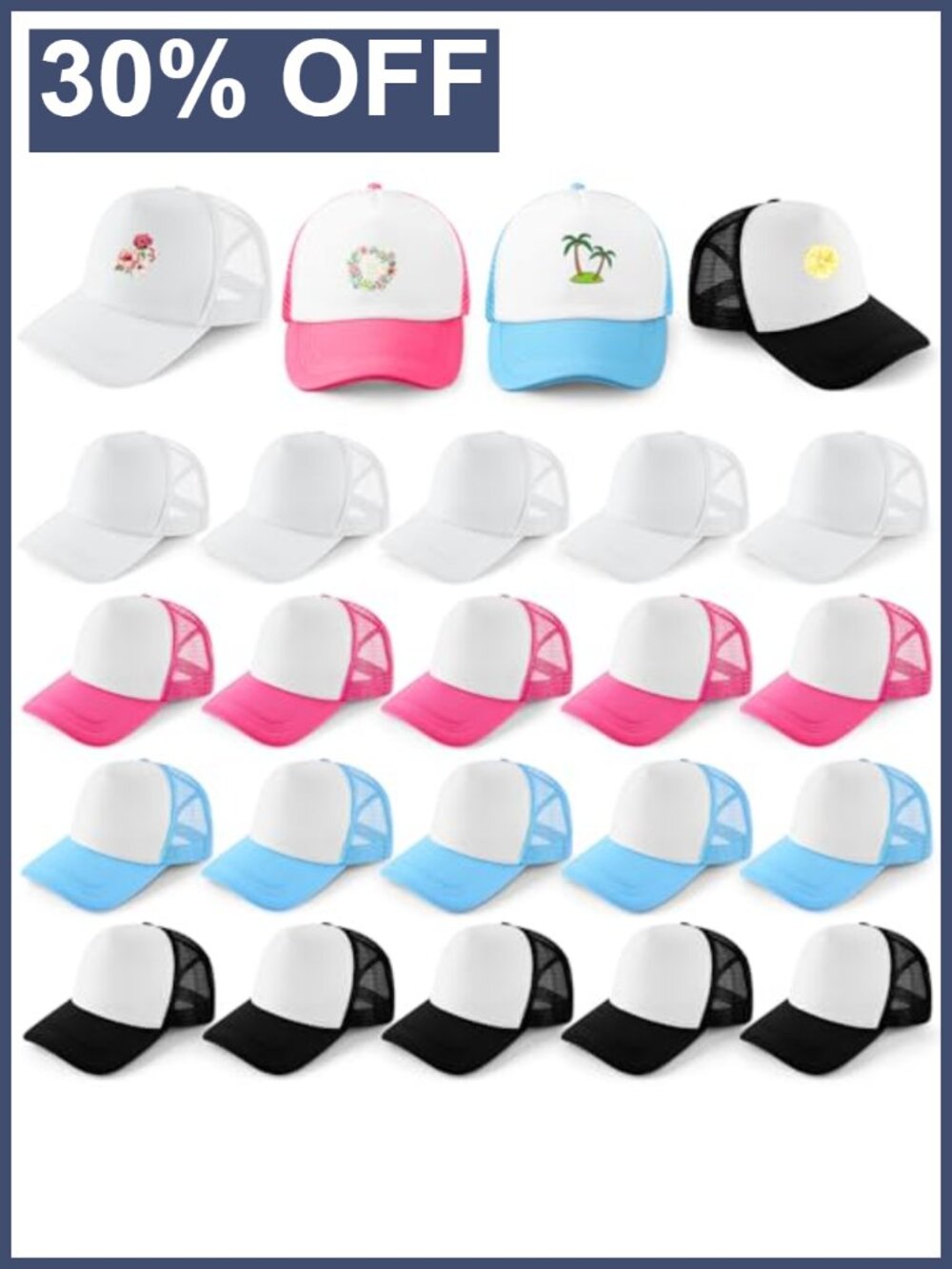 20 Pack Sublimation Blank Mesh Baseball Cap Trucker Hat Unisex Adult DIY